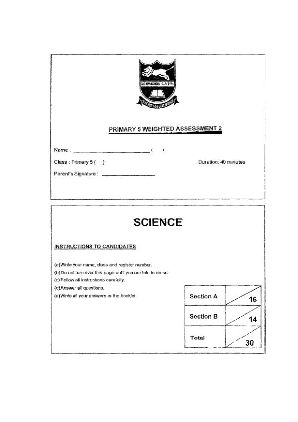 First page preview of P5 Sci 2024 WA2 — Tao Nan