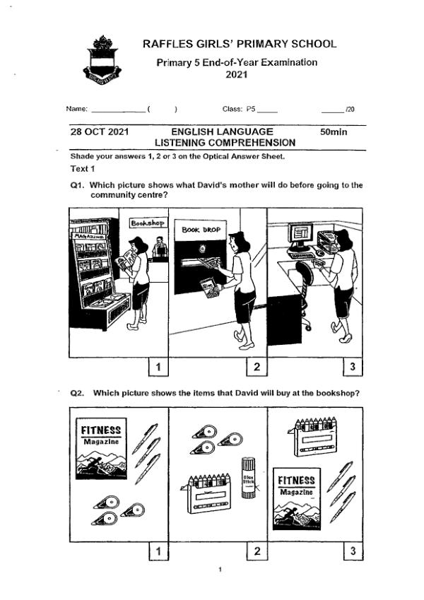 Raffles Girls P5 Eng SA2 2021 exam paper PDF first page preview