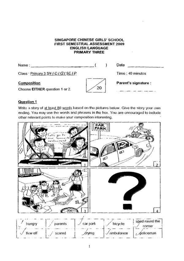 Singapore Chinese Girls P3 Eng WA2 2009 exam paper PDF preview