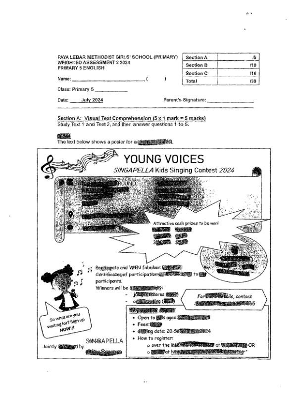 First page preview of P5 Eng 2024 WA2 — Methodist Girls