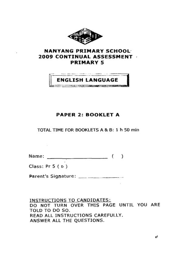 Nanyang P5 Eng WA3 2009 exam paper PDF preview