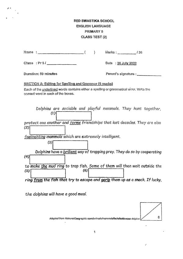 Red Swastika P5 Eng WA3 2022 exam paper PDF preview