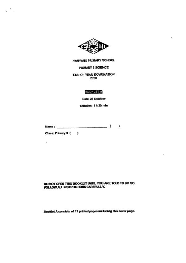 Nanyang P3 Sci SA2 2020 exam paper PDF preview