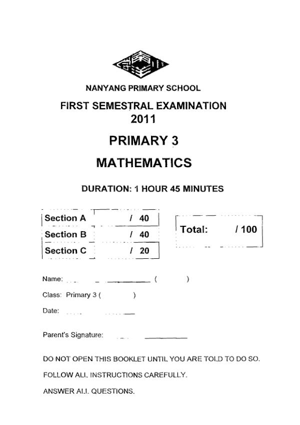 Nanyang P3 Math WA2 2011 exam paper PDF preview