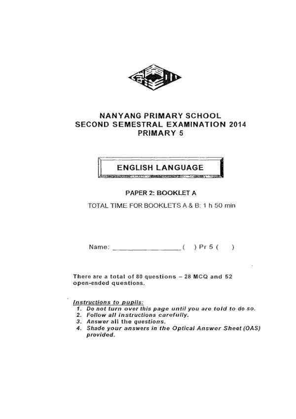 Nanyang P5 Eng SA2 2014 exam paper PDF first page preview