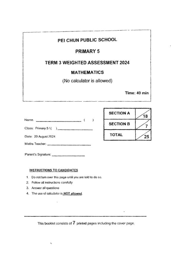 First page preview of P5 Math 2024 WA3 — Pei Chun