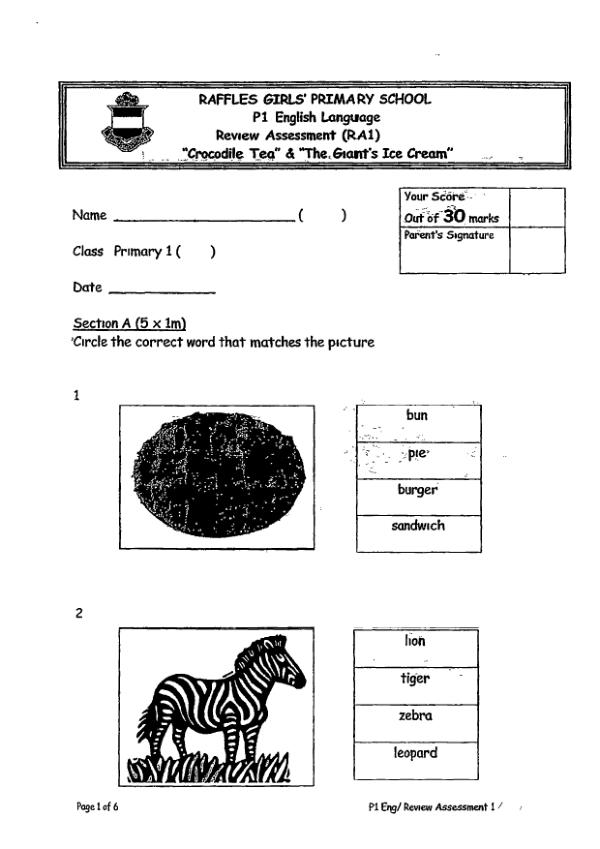 Raffles Girls P1 Eng WA2 2015 exam paper PDF first page preview