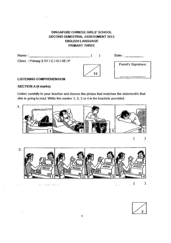 Singapore Chinese Girls P3 Eng SA2 2013 exam paper PDF preview