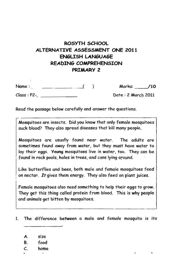 Rosyth P2 Eng WA1 2011 exam paper PDF preview