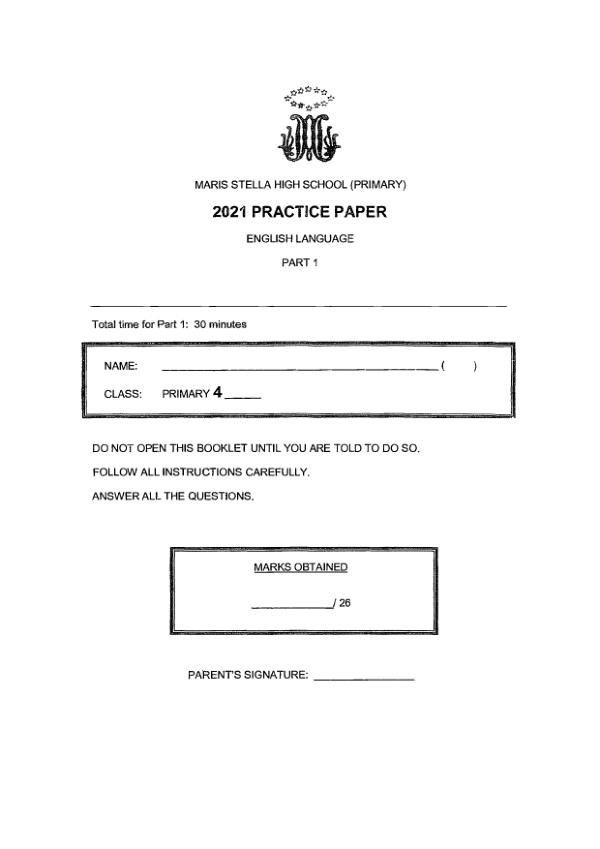 Maris Stella High P4 Eng SA2 2021 exam paper PDF first page preview