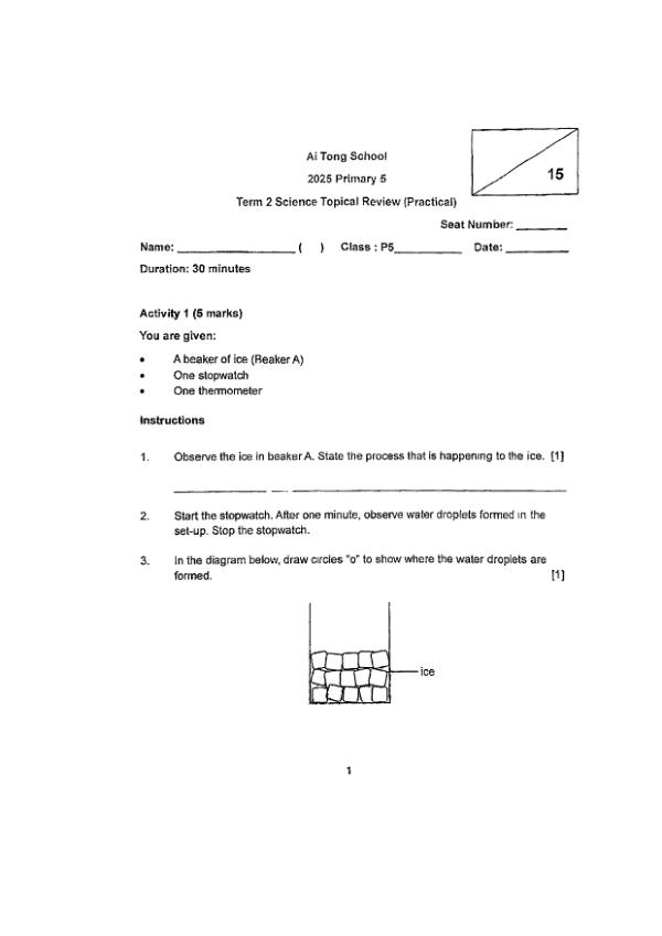 First page preview of P5 Sci 2025 WA2 — Ai Tong