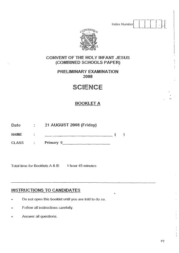 CHIJ P6 Sci SA2 2008 exam paper PDF preview