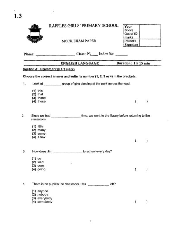 Raffles Girls P3 Eng WA2 2023 exam paper PDF first page preview