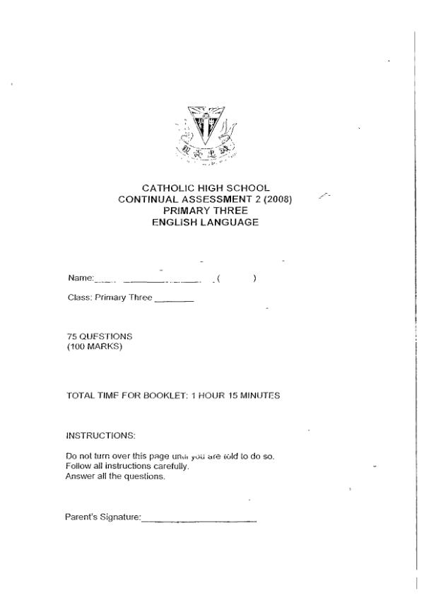 Catholic High P3 Eng WA3 2008 exam paper PDF first page preview