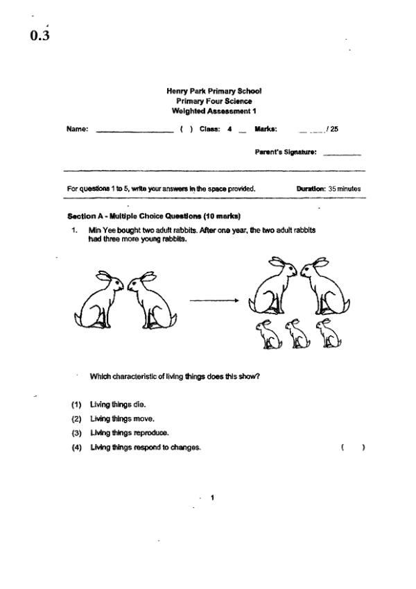 Henry Park P4 Sci WA2 2023 exam paper PDF first page preview