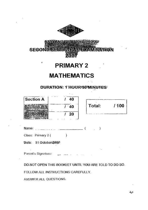 Nanyang P2 Math SA2 2007 exam paper PDF preview