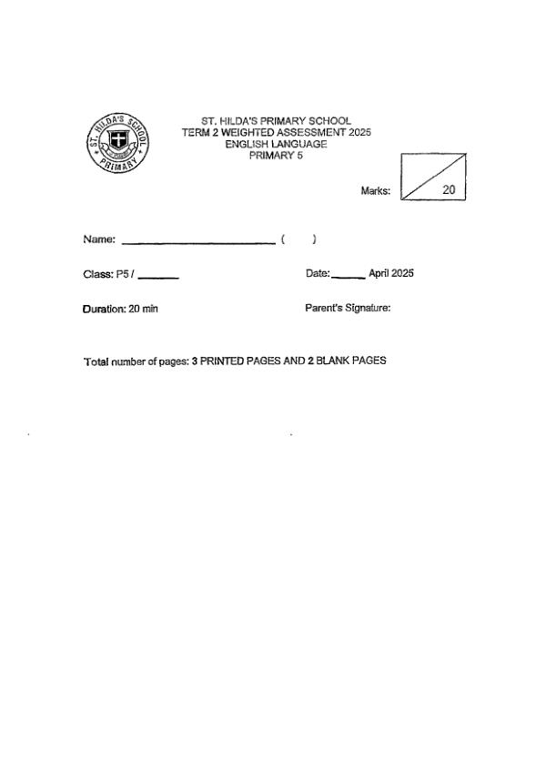First page preview of P5 Eng 2025 WA2 — St Hildas