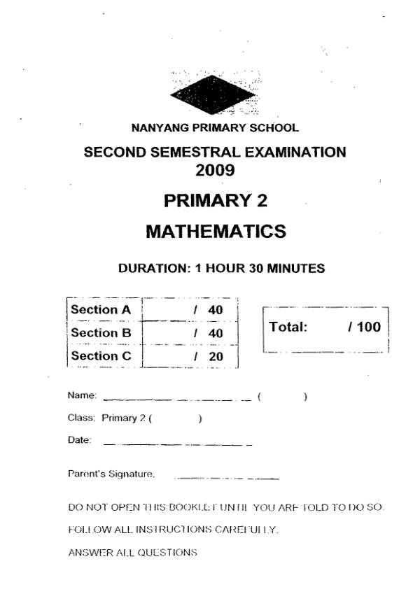 Nanyang P2 Math SA2 2009 exam paper PDF preview