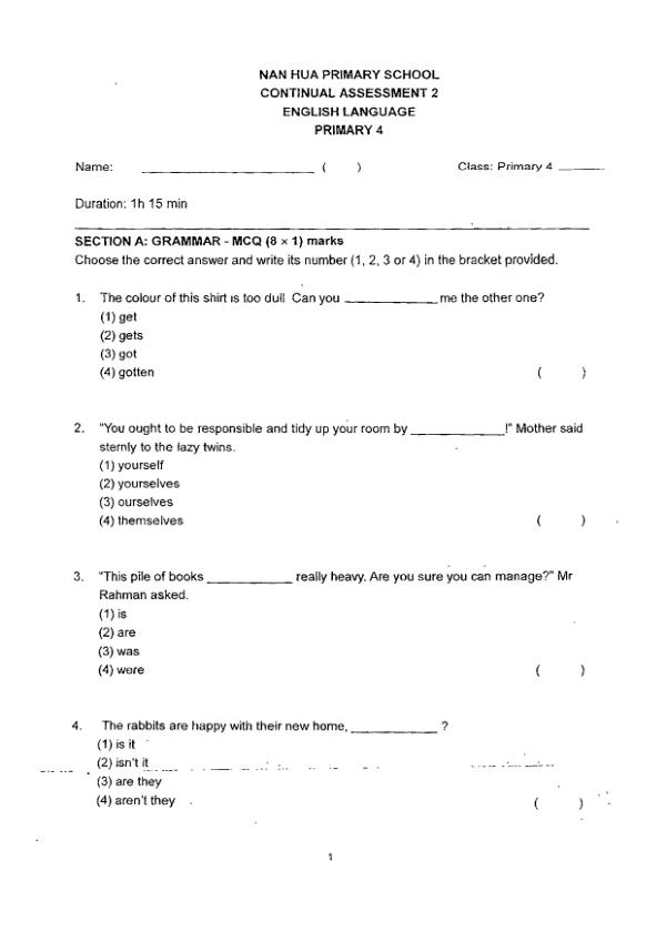 Nan Hua P4 Eng WA3 2015 exam paper PDF preview