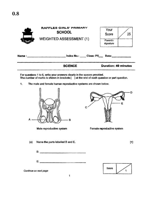 Raffles Girls P5 Sci WA2 2023 exam paper PDF first page preview