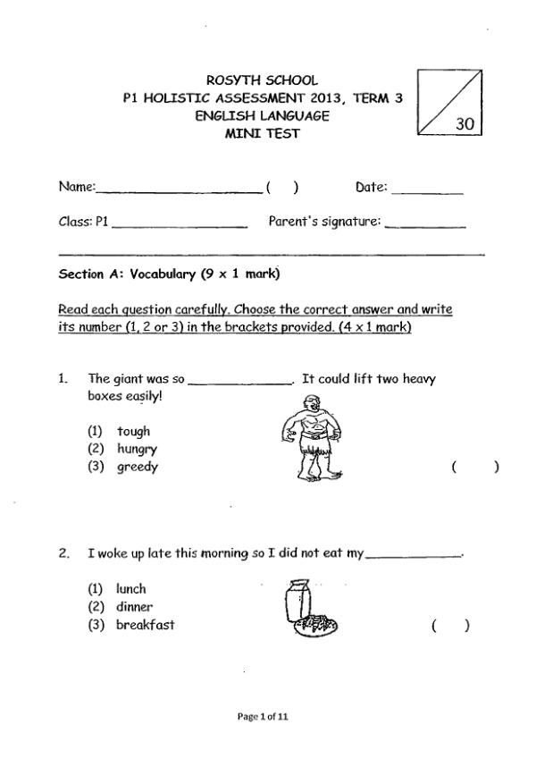 Rosyth P1 Eng WA3 2013 exam paper PDF preview