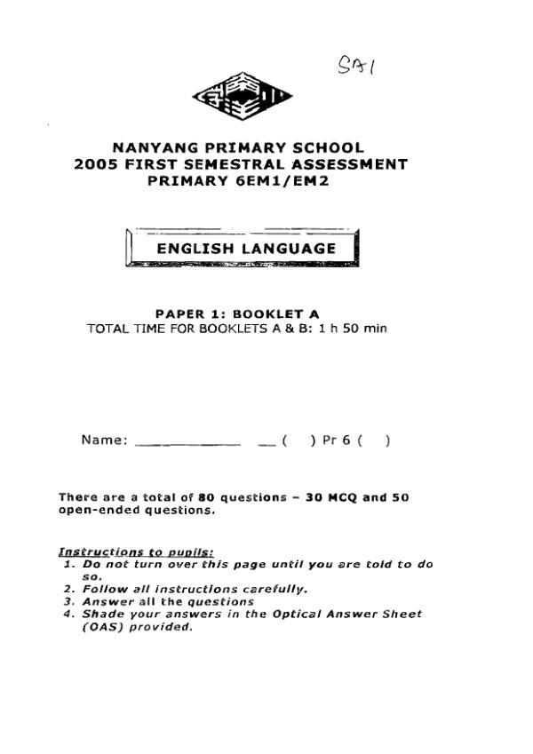 Nanyang P6 Eng WA2 2005 exam paper PDF preview