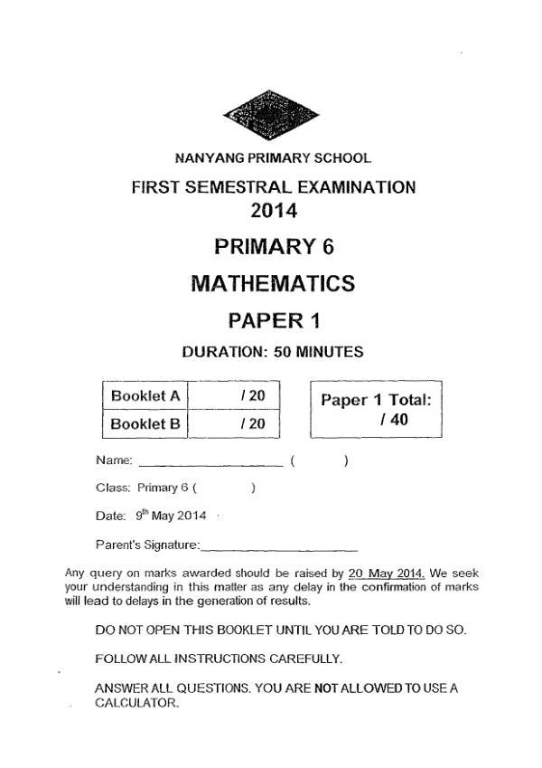 Nanyang P6 Math WA2 2014 exam paper PDF preview