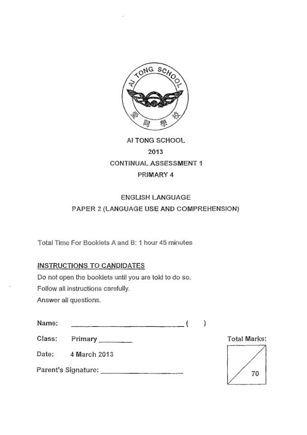 Ai Tong P4 Eng WA1 2013 exam paper PDF preview