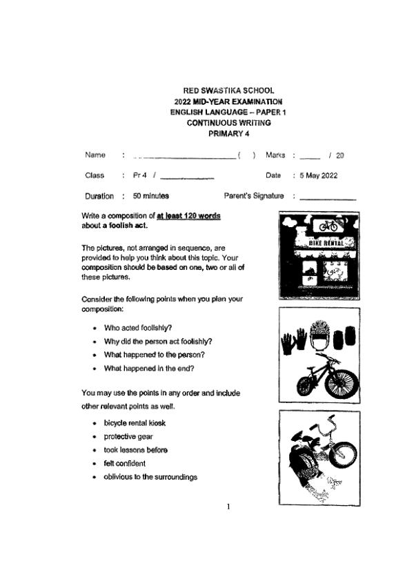 Red Swastika P4 Eng WA2 2022 exam paper PDF first page preview