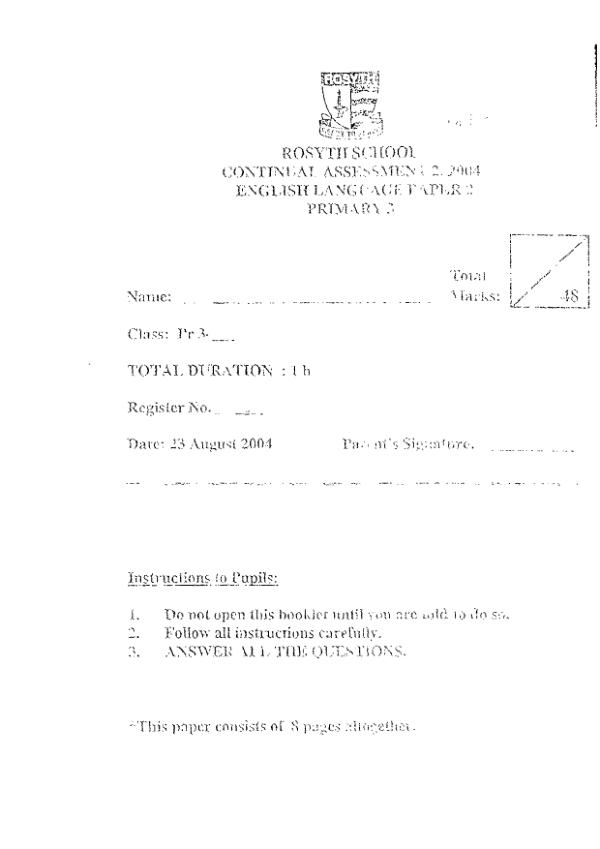 Rosyth P3 Eng WA3 2004 exam paper PDF preview