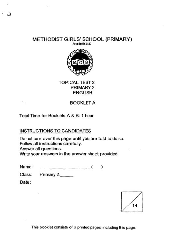 Methodist Girls P2 Eng WA2 2016 exam paper PDF first page preview