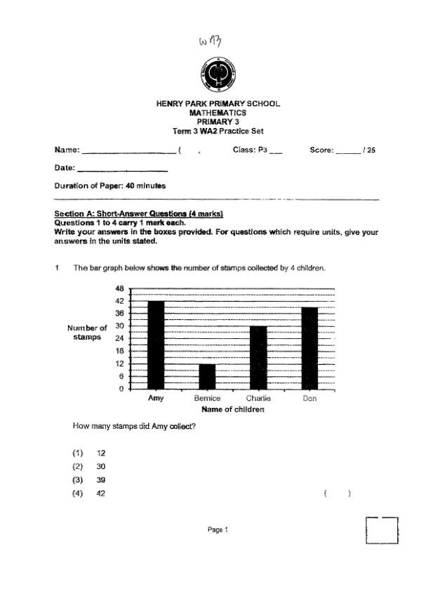 First page preview of P3 Math 2025 WA3 — Henry Park