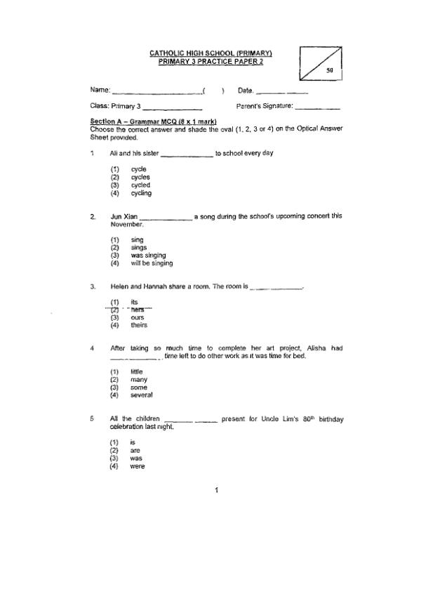First page preview of P3 Eng 2024 WA2 — Catholic High