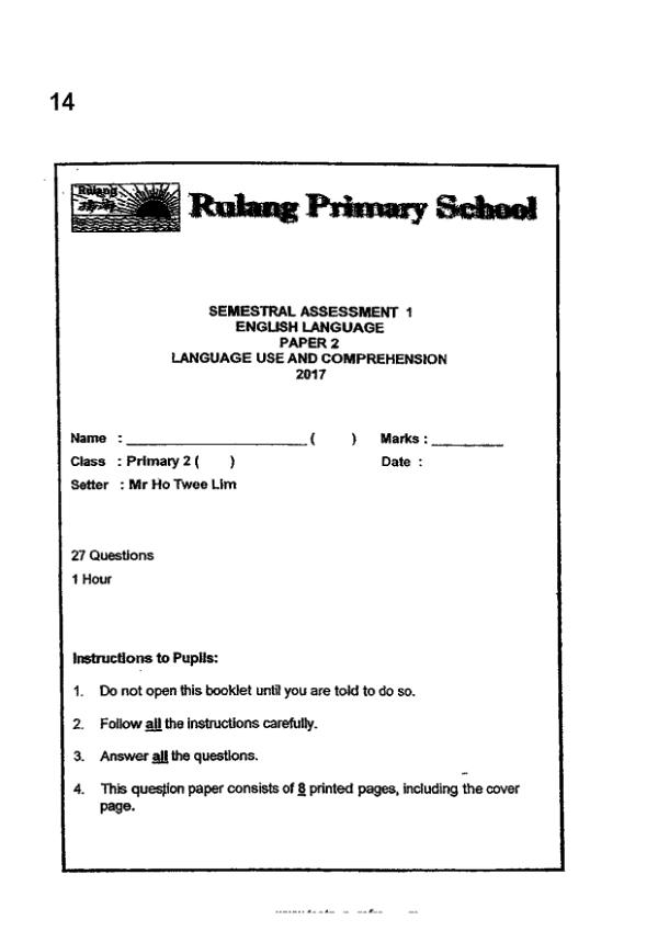 Rulang P2 Eng WA2 2017 exam paper PDF first page preview
