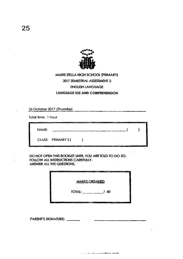 Maris Stella High P2 Eng SA2 2017 exam paper PDF preview