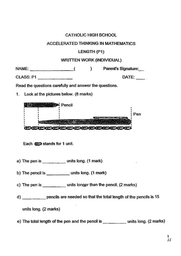 First page preview of P1 Math 2011 WA2 — Catholic High