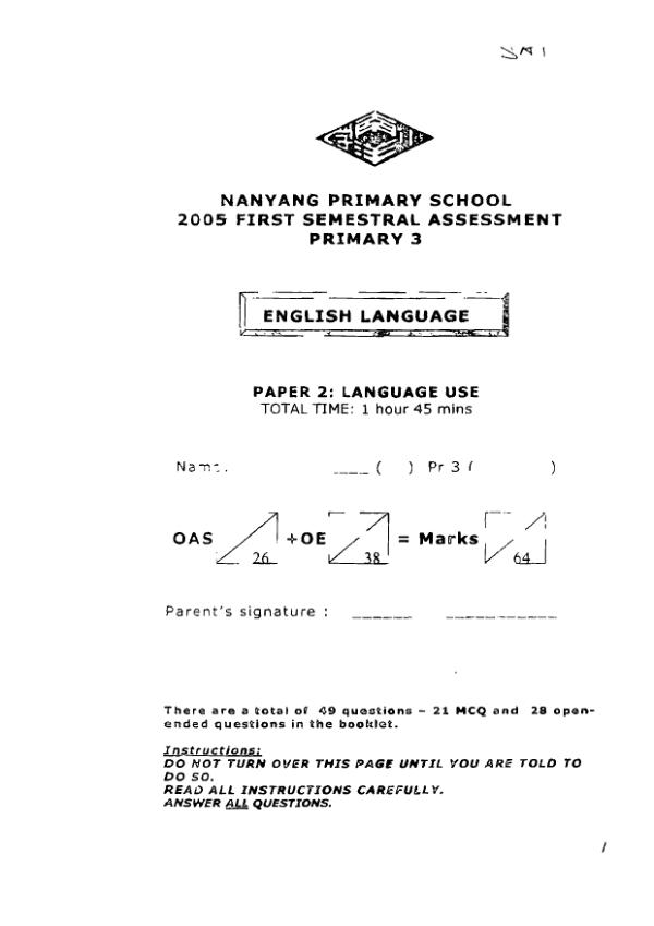 Nanyang P3 Eng WA2 2005 exam paper PDF preview