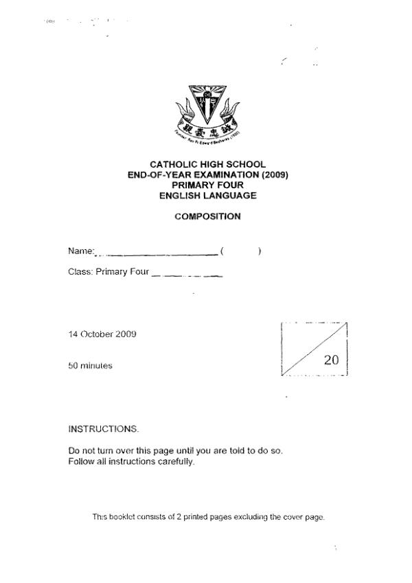 Catholic High P4 Eng SA2 2009 exam paper PDF preview