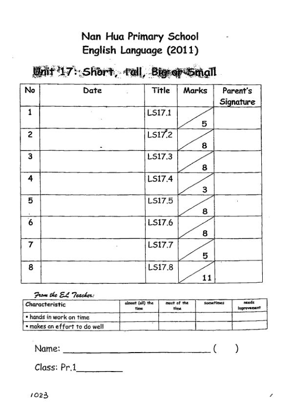 Nan Hua P1 Eng SA2 2011 exam paper PDF preview