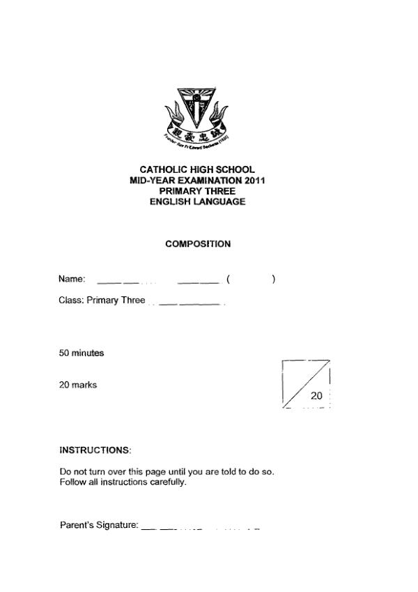 Catholic High P3 Eng WA2 2011 exam paper PDF first page preview