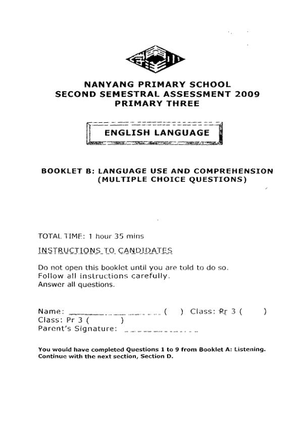 Nanyang P3 Eng SA2 2009 exam paper PDF preview