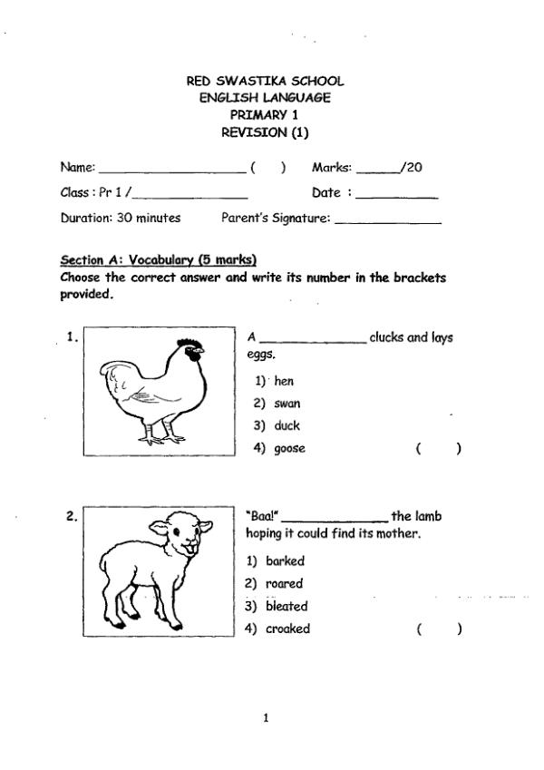 Red Swastika P1 Eng SA2 2013 exam paper PDF preview