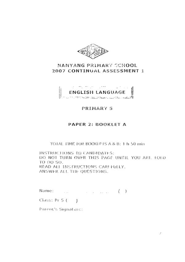 Nanyang P5 Eng WA1 2007 exam paper PDF preview
