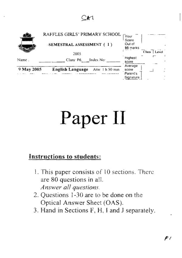 Raffles Girls P6 Eng WA2 2005 exam paper PDF preview