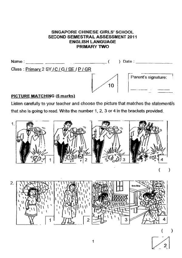 Singapore Chinese Girls P2 Eng SA2 2011 exam paper PDF preview
