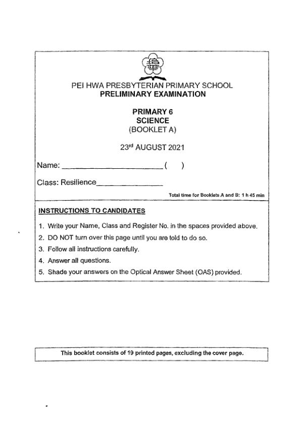 Pei Hwa P6 Sci SA2 2021 exam paper PDF preview