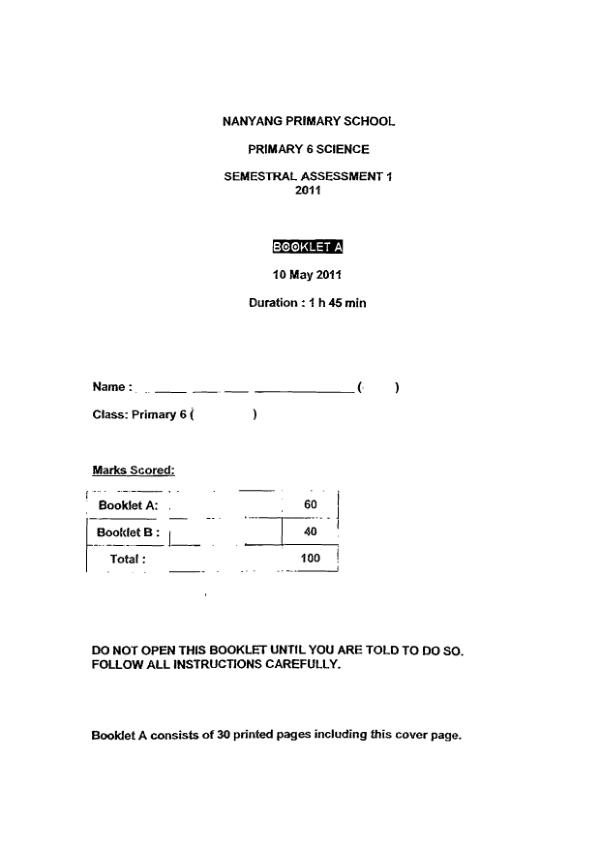 Nanyang P6 Sci WA2 2011 exam paper PDF preview