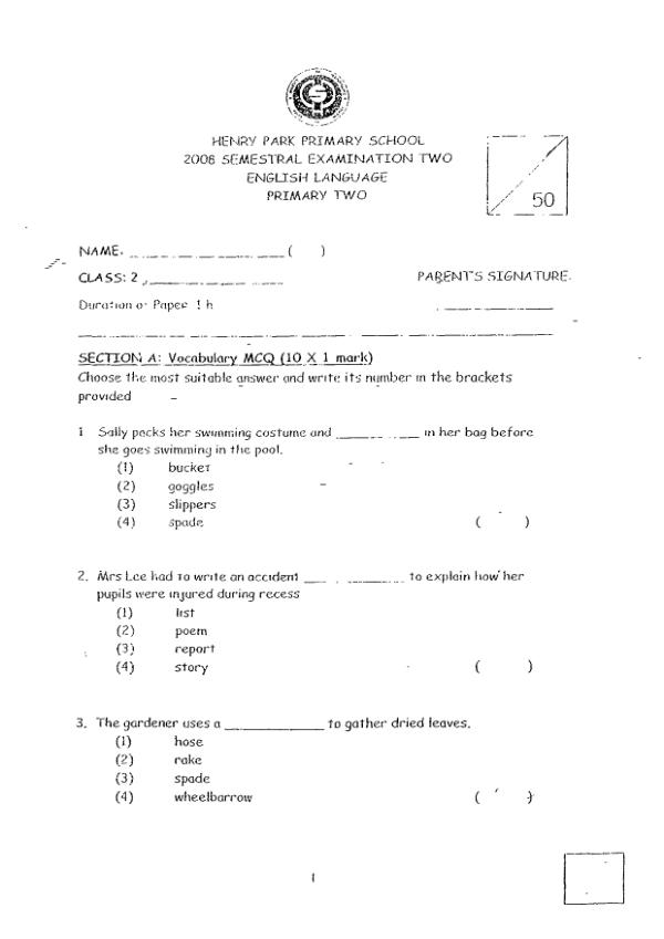 Henry Park P2 Eng SA2 2008 exam paper PDF preview