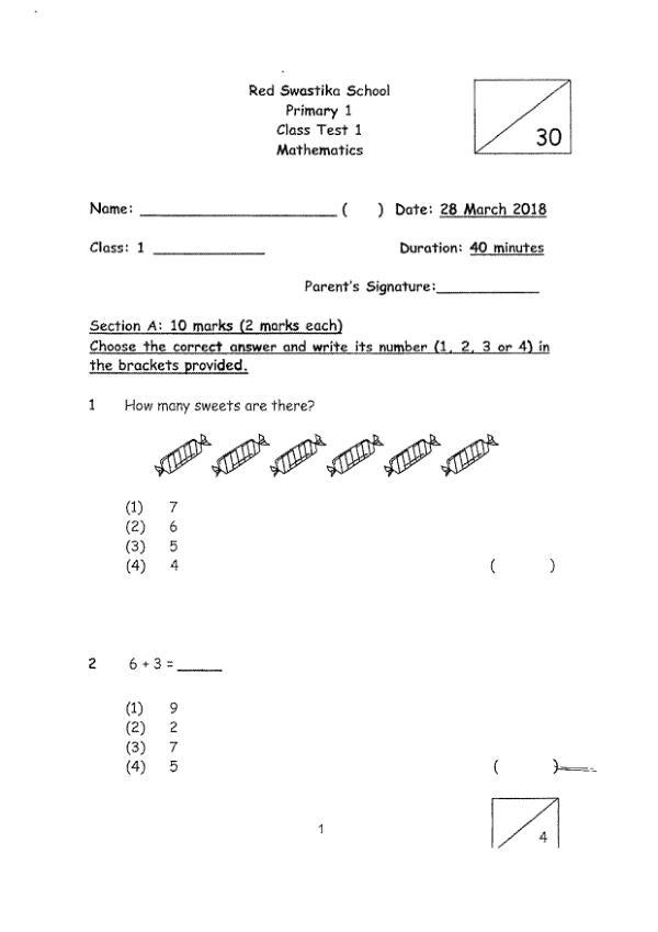First page preview of P1 Math 2018 WA1 — Red Swastika