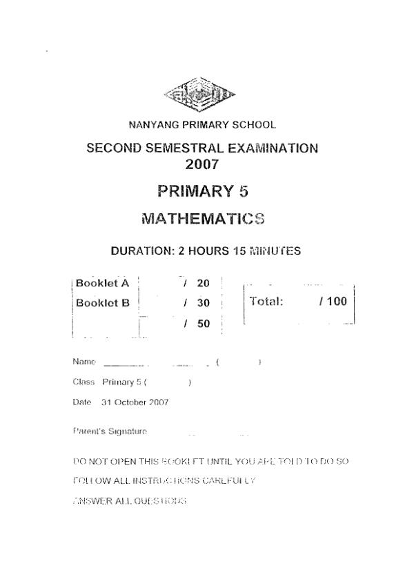 Nanyang P5 Math SA2 2007 exam paper PDF preview